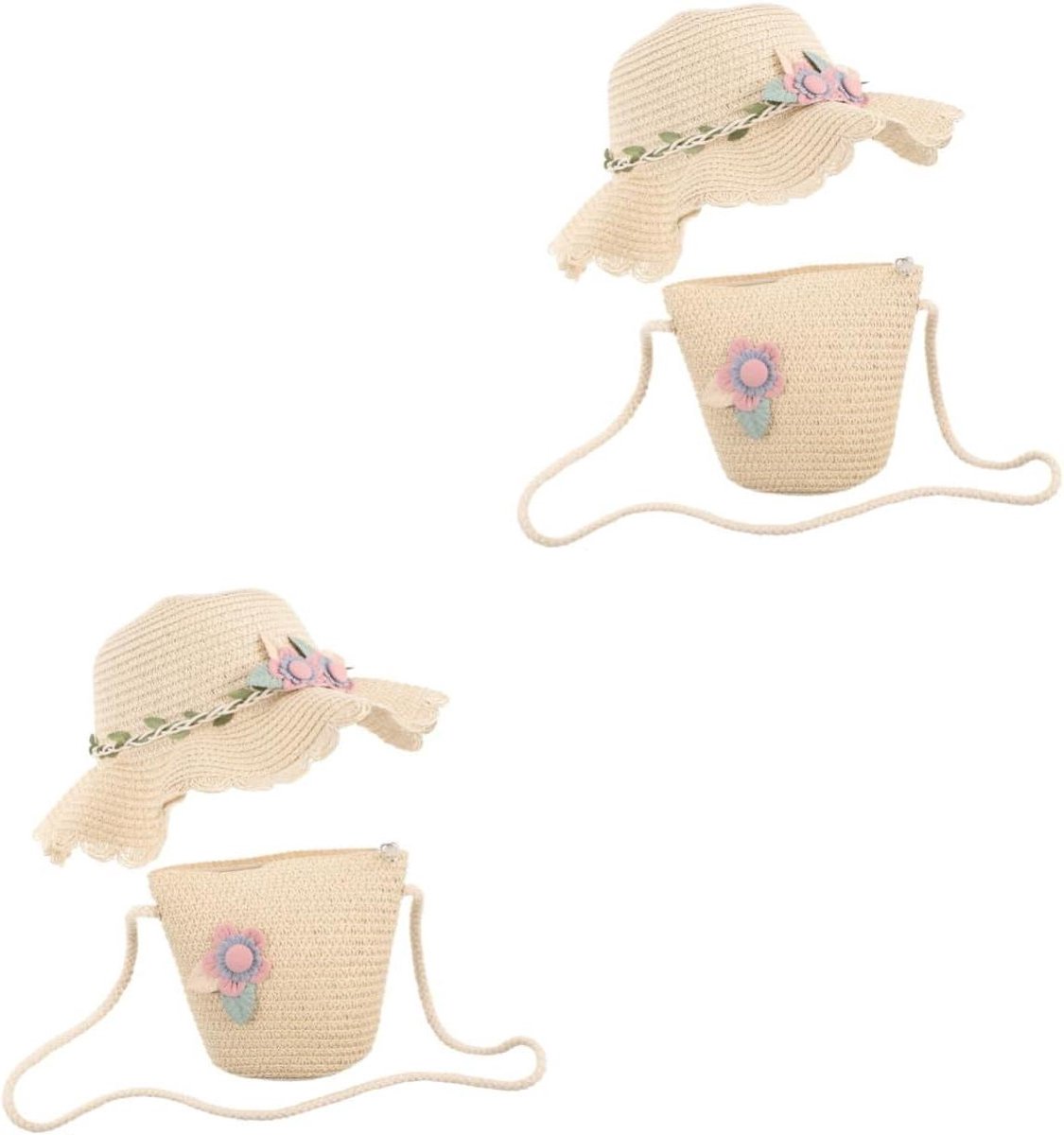 Zonnehoed en Tas Set - Kinder Zomerhoed - Bescherming tegen Zon - Set van 2 stuks - 34x34x11cm - Natuurlijk