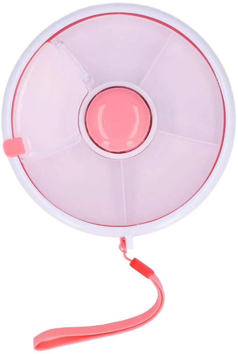 Draagbare Snack Spinner - 5 Vakken - Met Draaiende Opslag en Deksel - Herbruikbare Snackcontainer voor Kinderen - Roze