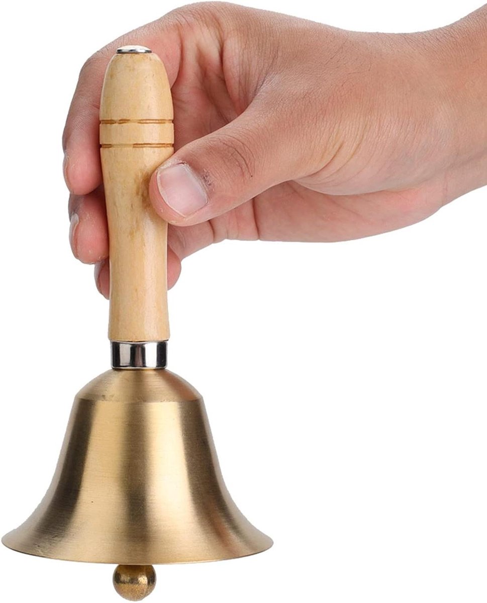 Handbel - Servicering Baliebel - Orde Oproepen - Met Houten Handvat - 15 x 8 cm - Goud