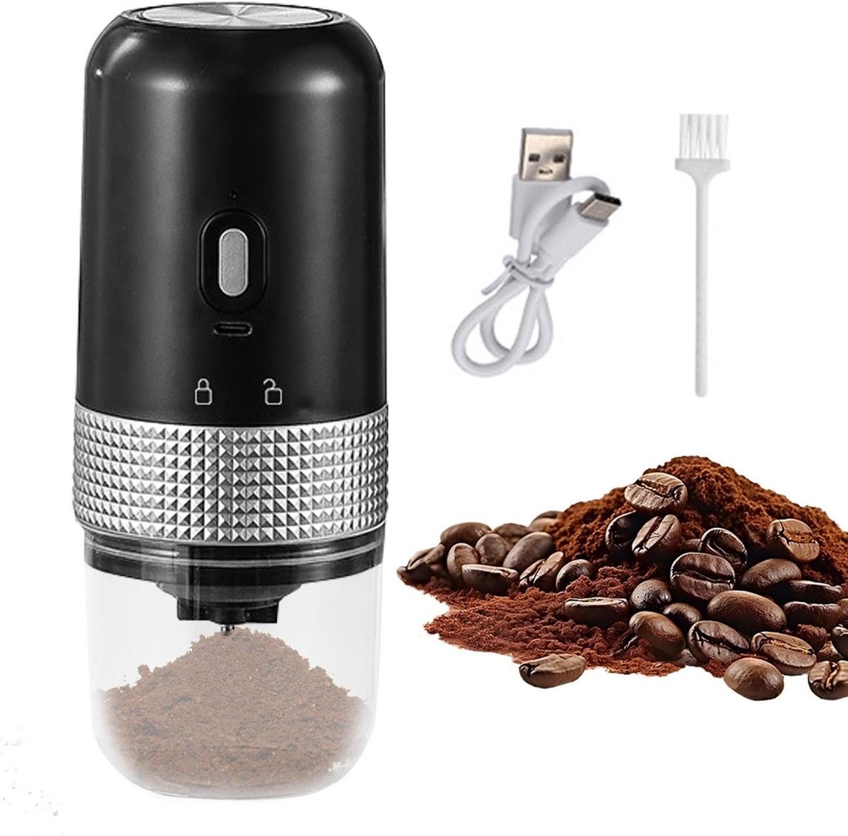 Elektrische Koffiemolen - Koffiebonenmolen Draagbaar - Verse Koffie Maken - Verstelbare Maalgraad - 20 x 8.5 x 20 cm - Zwart