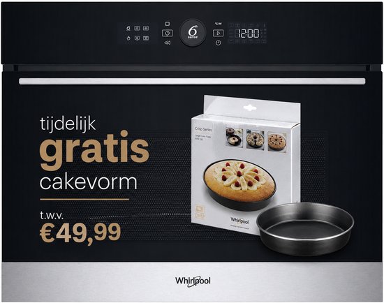Micro-ondes combiné encastrable Whirlpool noir avec un moule à gâteau Whirlpool gratuit d'une valeur de 49,99 €.