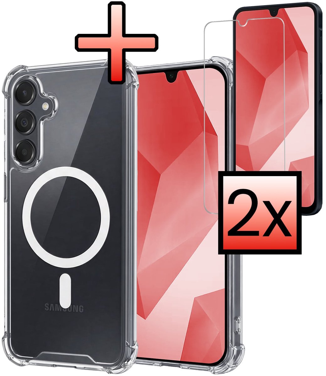 Hoesje - Met 2x Screenprotector - Geschikt voor Samsung Galaxy A16 - Magsafe Compatible - Sterk & Shockproof - Back Cover - Shock Proof Case - Telefoon Hoes - Transparant