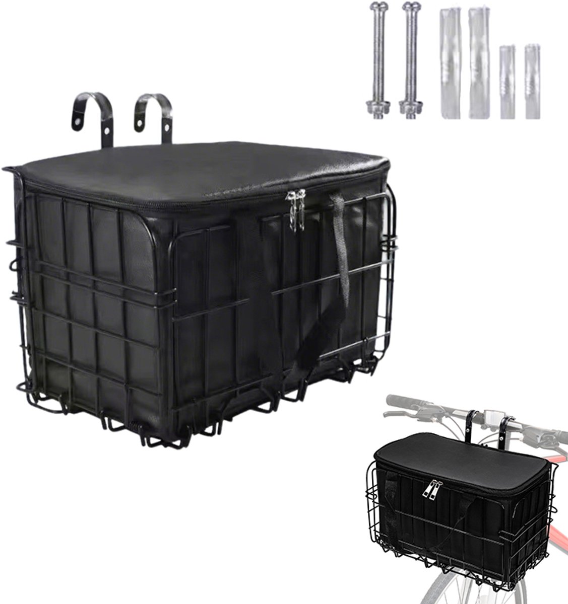 Opvouwbare fietsmand - Fietsmand voor op de fiets - Hangende opvouwbare fietsmand - Fietsmand - Met uitneembare binnenvoering - 33,5*20*22 cm - Draagvermogen 17.5 kg - Geschikt voor fietsen, mountainbikes, enz. - Zwart