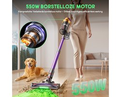Hiaonyx steelstofzuiger - 9-in-1 steelstofzuiger draadloos - 75000pa - Met dierenborstel - LED Groene Stofdetectielamp - Geschikt voor Tapijten - Harde Vloeren en Dierenharen - 2-liter stofopvangbox - Paars