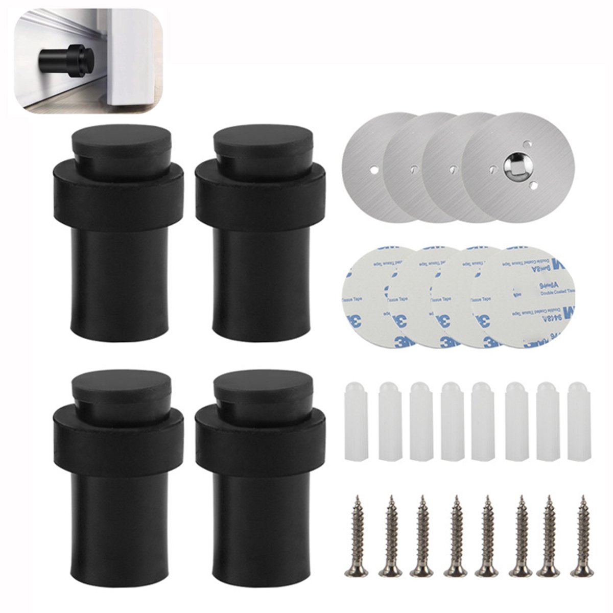 Deurstoppers - Deurstoppers Zwart-Deurstopper Zwart 4 Stuks - Vloerdeurstopper van RVS 304 - 6x4x4Cm - Deurbuffer Geschikt Voor binnen en buiten