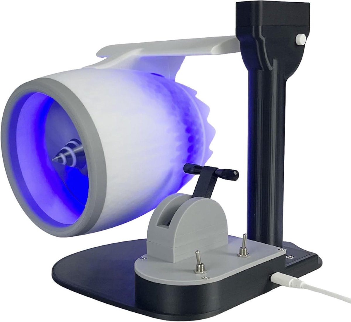 Bureauventilator met vliegtuigturbomotor, creatief bureaumodel met straalmotorturbofan, model met rode staartmotor voor slaapkamer, thuiskantoor, wit