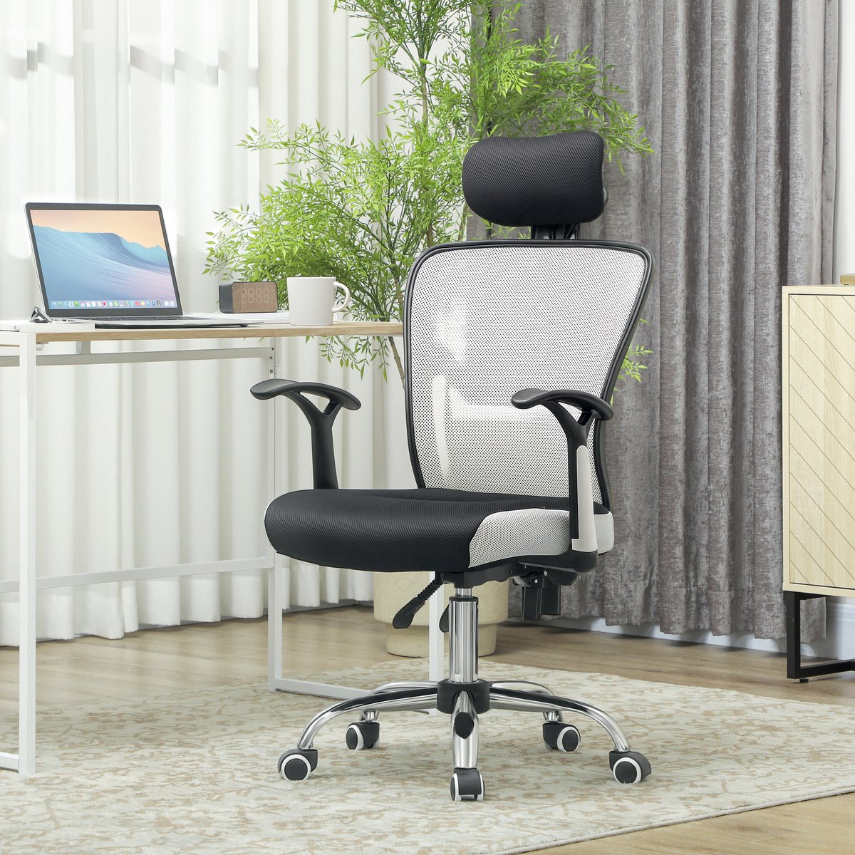 TEKROA® Bureaustoel - Ergonomische bureaustoel - Bureaustoelen voor Volwassenen - Met Verstelbare Hoofdsteun en Lendensteun - Kantelbare Rugleuning