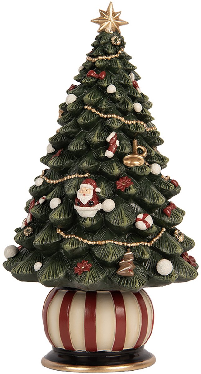 Clayre & Eef Muziekdoos Kerstboom Ø 13x23 cm Groen Kunststof