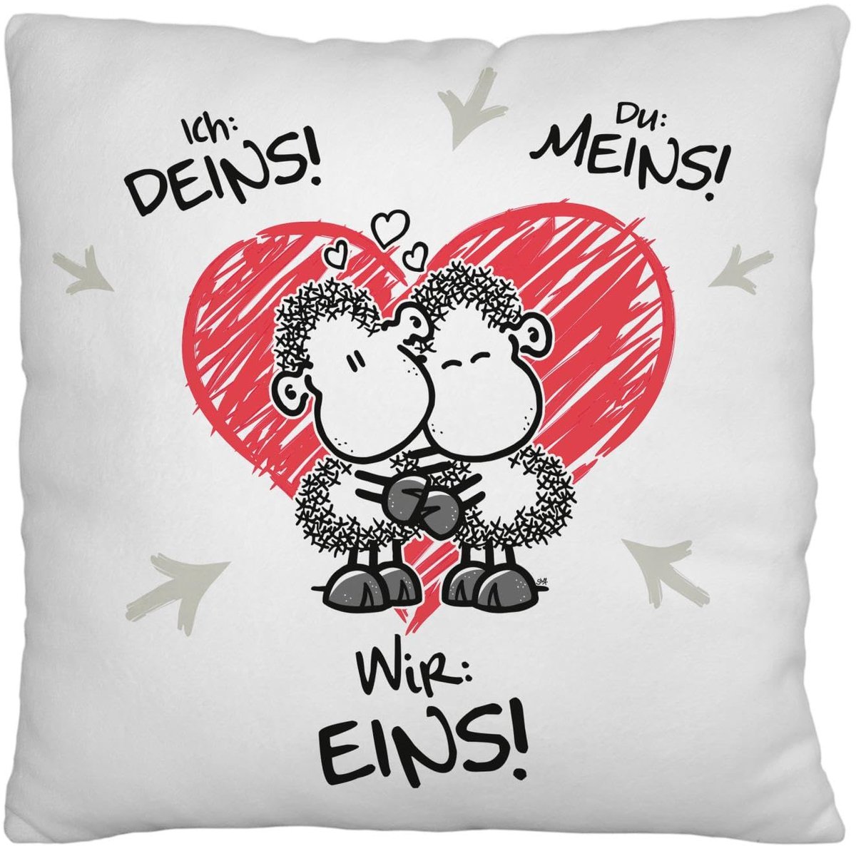 SnelShoppen - Pluche kussen met motief 'Wir eins', sierkussen 25 cm x 25 cm, 100% polyester, schattig cadeau voor Valentijnsdag, decoratieartikel voor