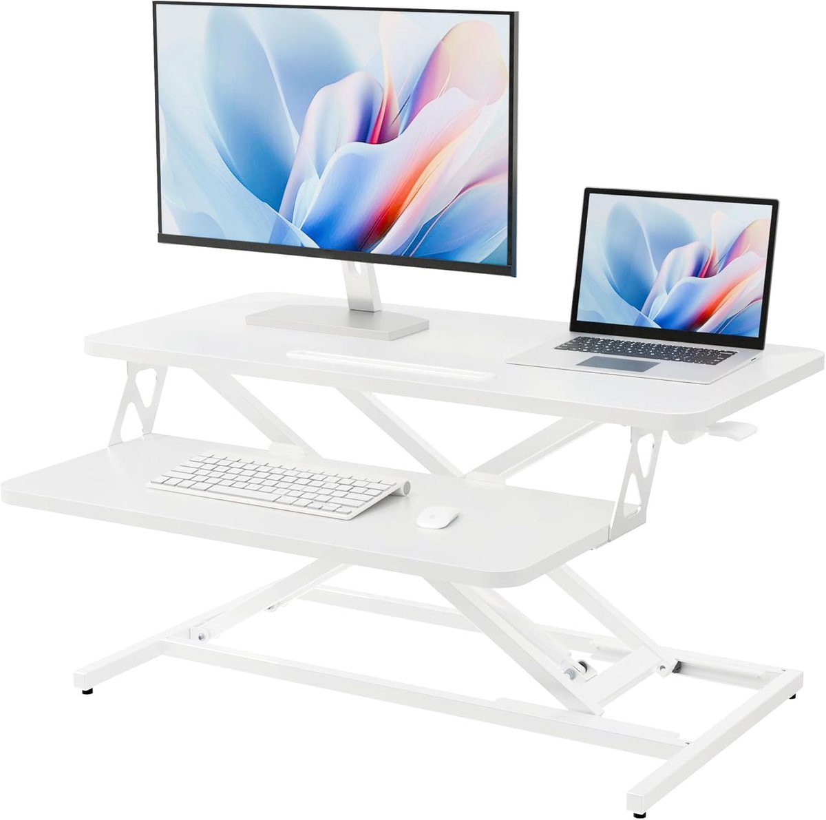 SnelShoppen - Ergonomische Staande Bureau Converter - 80cm Werkstation met Hoogteverstelling - Wit - Perfect voor Dubbele Monitoren - Compact en Ruim