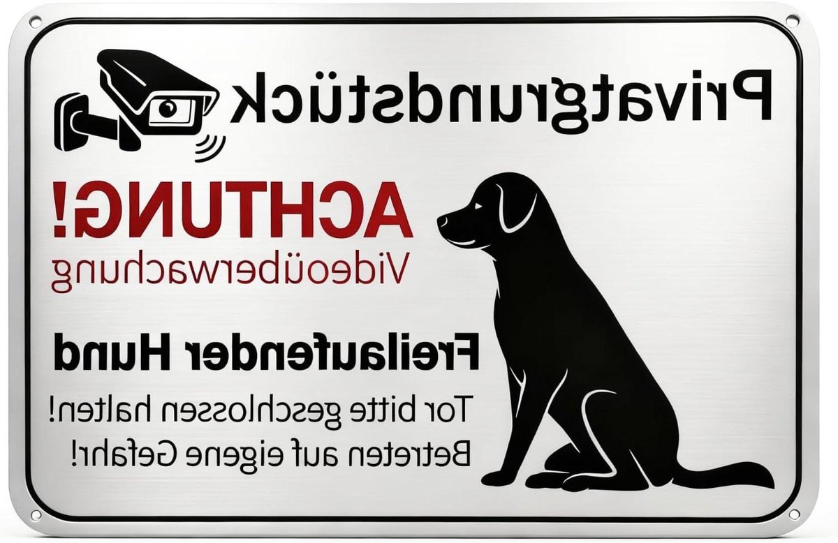 Hond Waarschuwingsbord - Hondenbord Camera - Huis Beveiligen - Weerbestendig Aluminium - 30 x 20 cm - Zilver