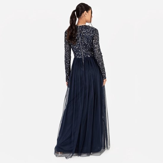 Deluxe Ladies Maxi Dress For Women With Long Sleeves V Neckline Plunging Sequin Embellished For Wedding Guest Bridesmaid Prom dames Jurken van Deluxe — afbeelding 4