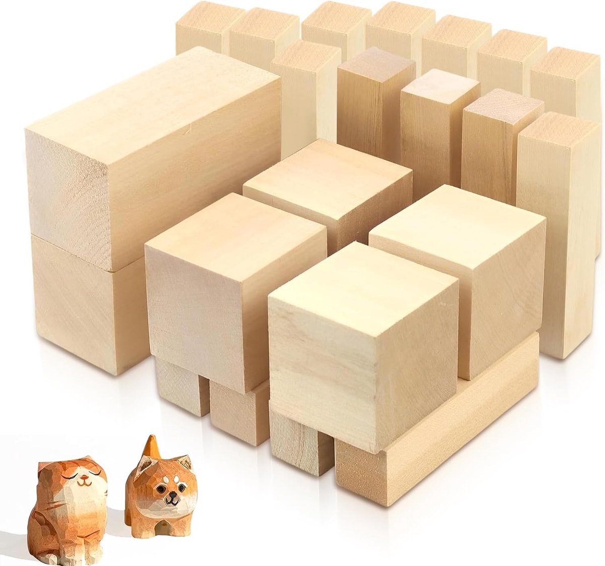 Hout, 22 stuks houtsnijhout om te knutselen, grote houten blokken voor knutselen, houten snijblokken voor beginners, volwassenen, kinderen