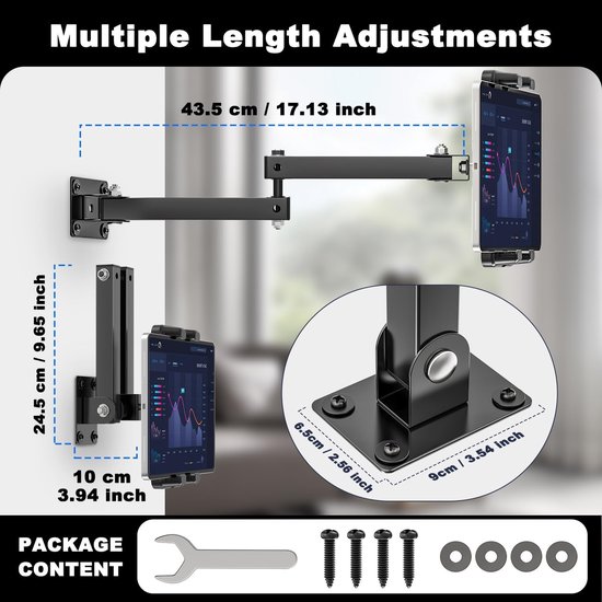 Muurbevestiging, Metalen Lange Arm iPad Muursteun voor Zaken en Thuis, Tablet Muurbeugel Houder Compatibel 4,7"- 13.5" iPad Tablets Mobiele Telefoon — afbeelding 2