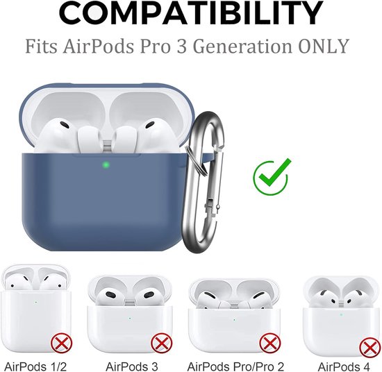hoes voor AirPods Pro 3 2025, beschermende siliconen Case voor Air Pods Pro 3 Skin Front LED zichtbare siliconen cover met karabijnhaak, Middernachtblauw — afbeelding 3