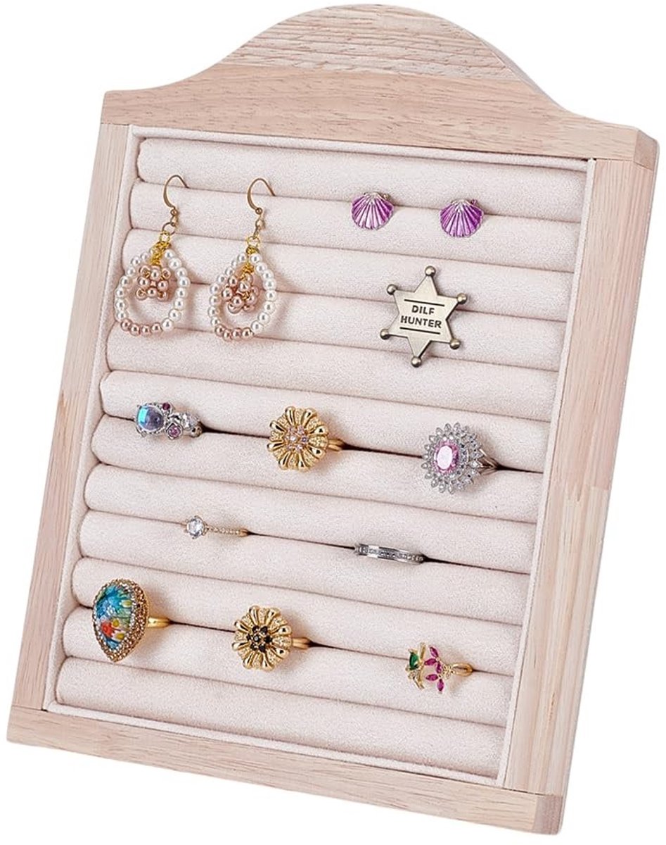 Omgoods - Houten Ringhouder en Sieraden Organizer - Fluwelen Binnenkant