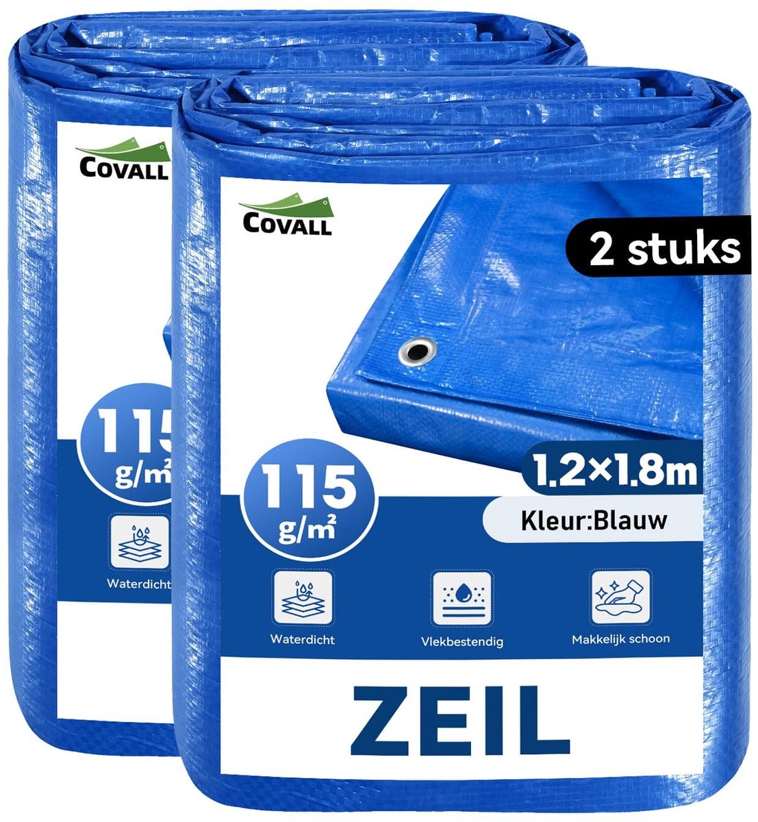 Omgoods - Waterdichte Tarpaulin 115 g/m² - Heavy Duty Zeil met Oogjes, 1.2 x 1.8 m