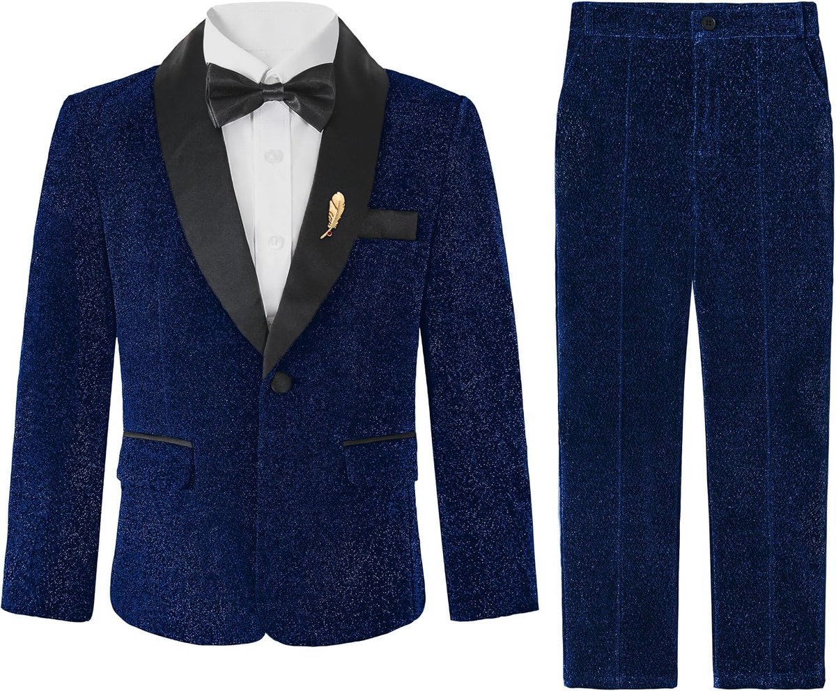 Jongenspak met fijne glitters, 4-delig kinderpak set, jongens smoking pak, jongens feestpak, blazer, broek, shirt, vlinderdas formele outfits voor kinderen