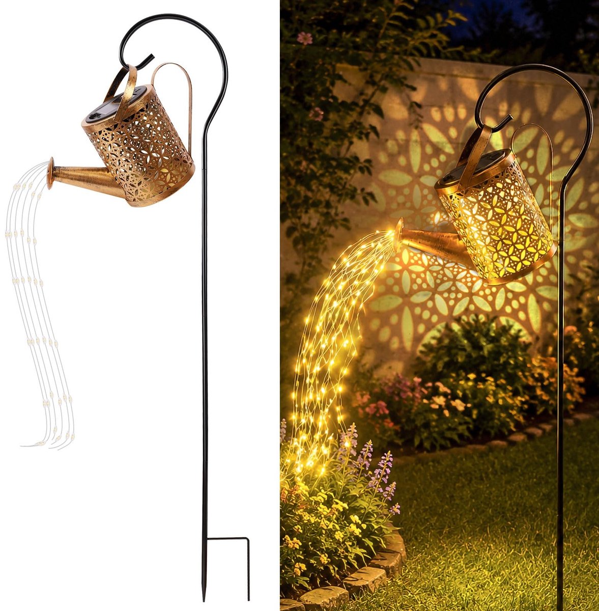 Omgoods - Gieter op Zonne-energie met Trapsgewijze Verlichting voor Tuin en Patio