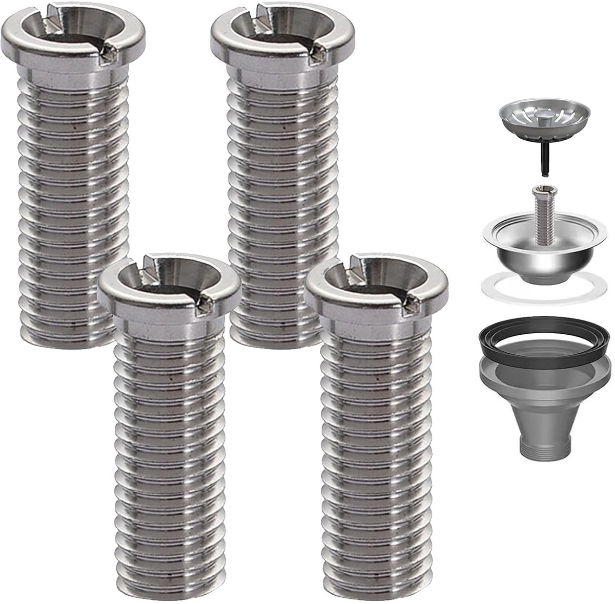 4 stuks holle schroefspoelbak, 304 roestvrij staal, holle schroef voor zeefkorfventielen, M12 x 30 mm, zeefkorfventiel, holle schroeven, reserveonderdelen voor keukenspoelbakken, gootsteenaccessoires