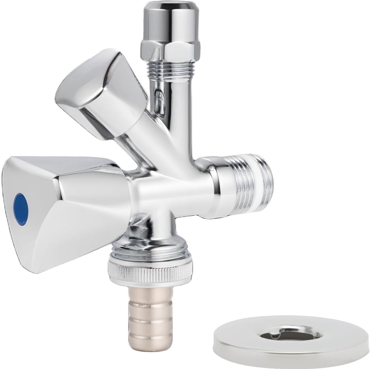 Combi-hoekventiel G1/2 inch dubbel DN 15 vaatwasser- en wasmachineaansluiting 2-in-1 met 2 comfort-handgrepen en zelfdichtend
