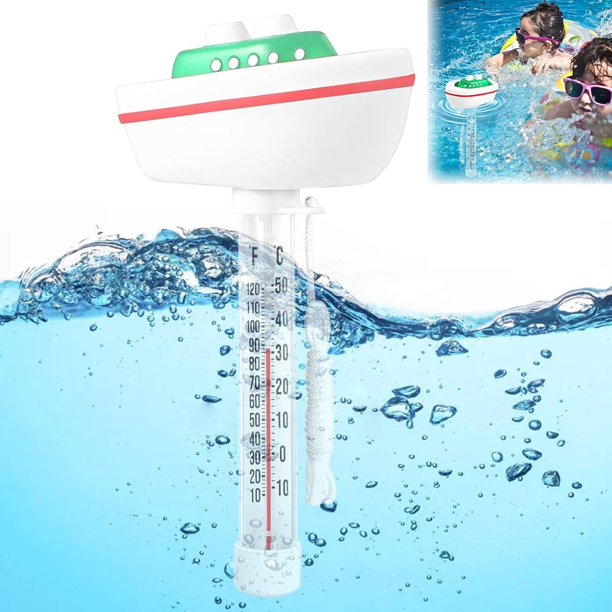 watertemperatuur, gemakkelijk afleesbaar, wit jacht | Dieren watertemperatuur, zwembadthermometer, binnen- en buitenzwembad, aquaria, visvijver, thermometer, jacht