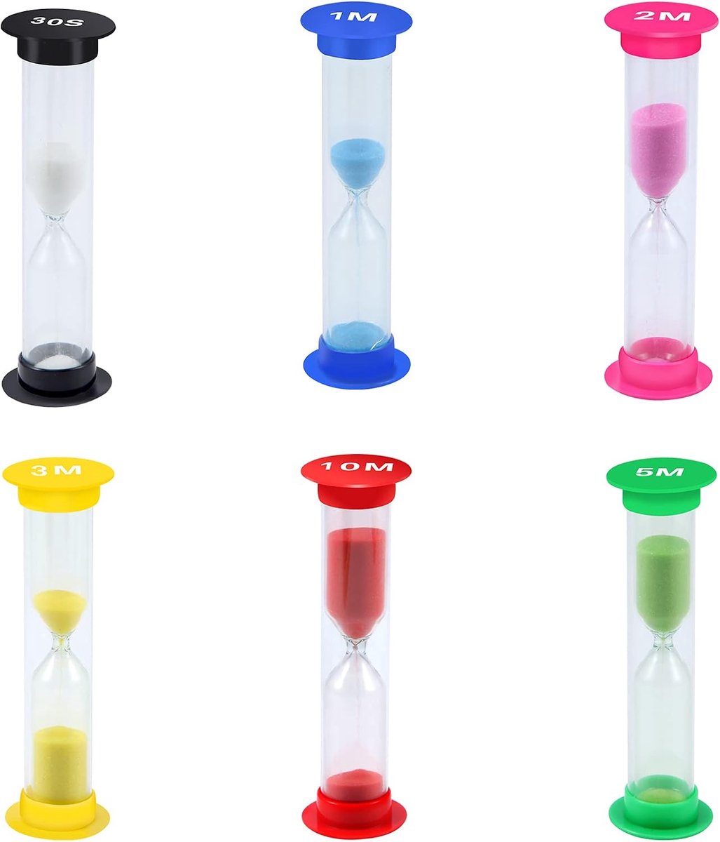 moinkerin 6 stuks zandloperset, kleine zandlopers, 30 s/1 min/2 mins/3 mins/5 mins/10 mins, voor kinderen, tandenpoetsen, school, dagopvang, kantoor, tijdgestuurde activiteiten