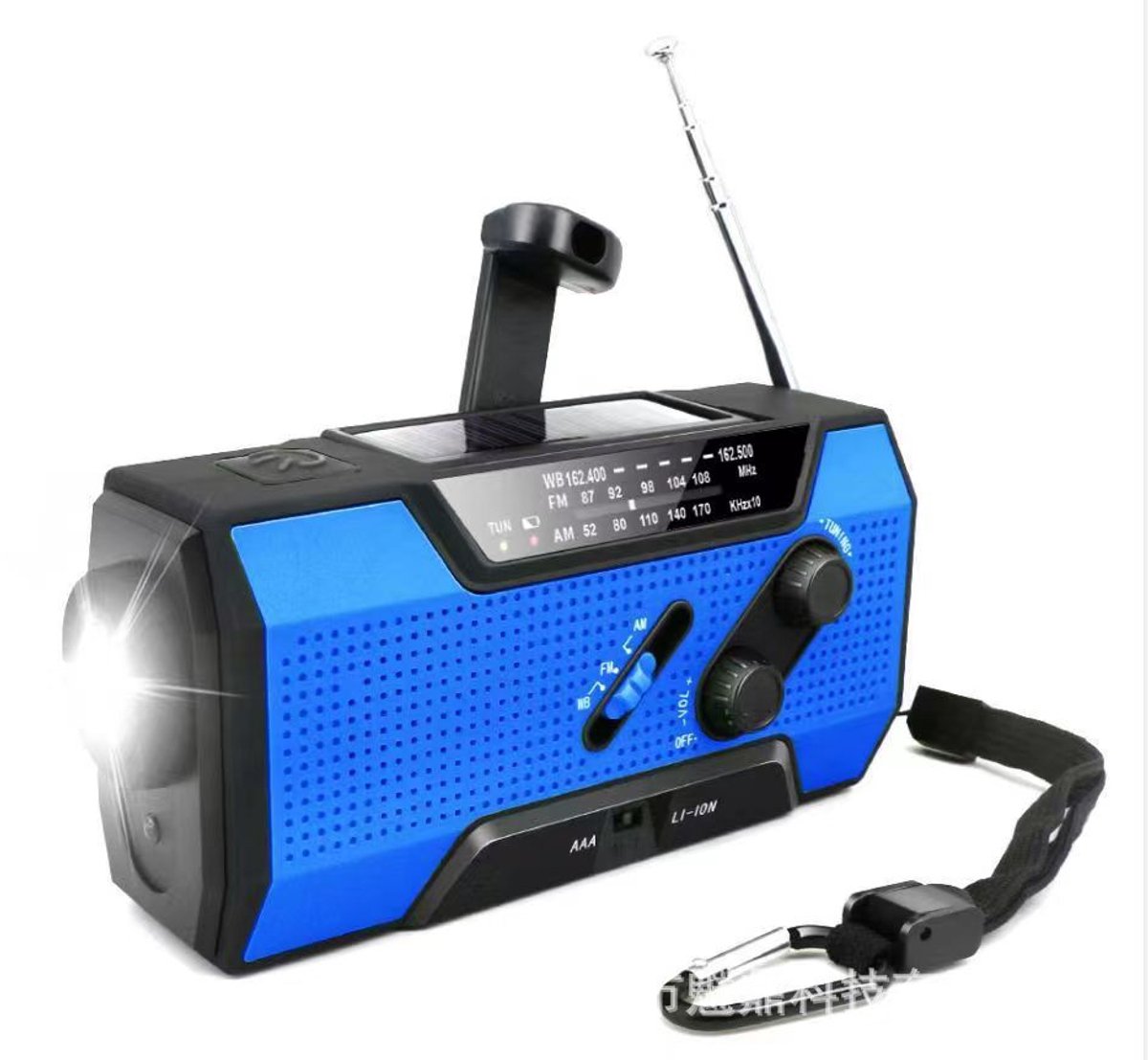 Denk Vooruit - Camp & Survive Multi Radio –NoodRadio - Solar & Hand-Crank Emergency Radio | AM/FM/WB + NOAA | LED Zaklamp, Leeslamp, SOS Alarm, Powerbank & AAA Backup Blauw