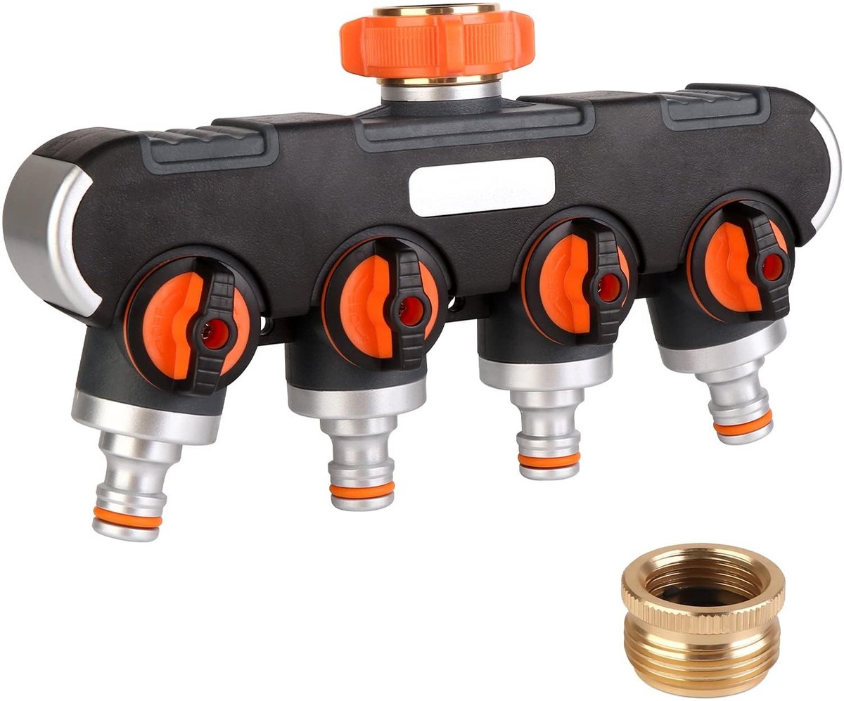 Omgoods - 4-Weg Waterverdeler met Tapadapter - Instelbare Waterstroom voor Tuinirrigatie
