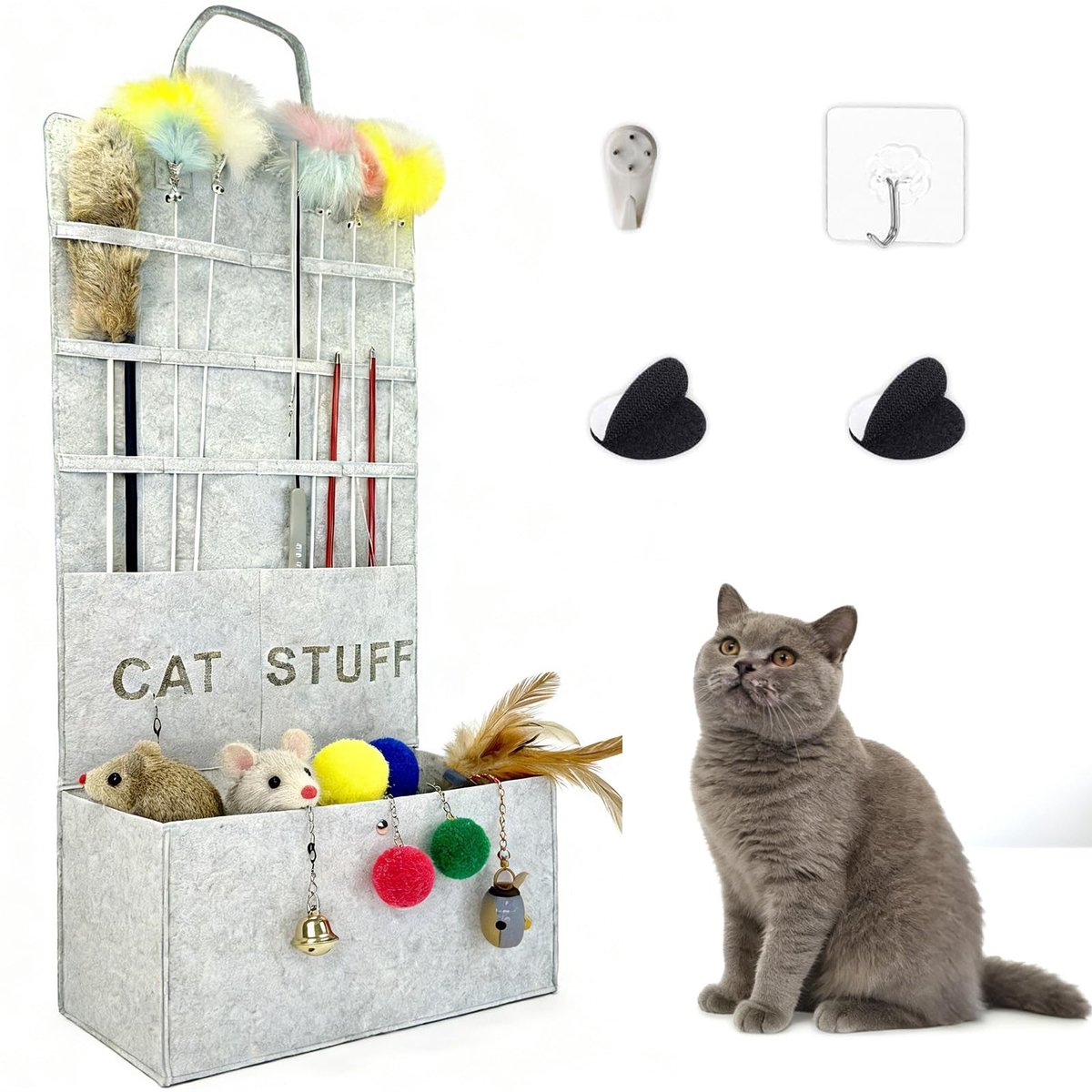 Omgoods - Cat Fishing Rod Opslag Organizer - Grijze Speelgoeddoos voor Kattenaccessoires 40 x 80 x 20 cm