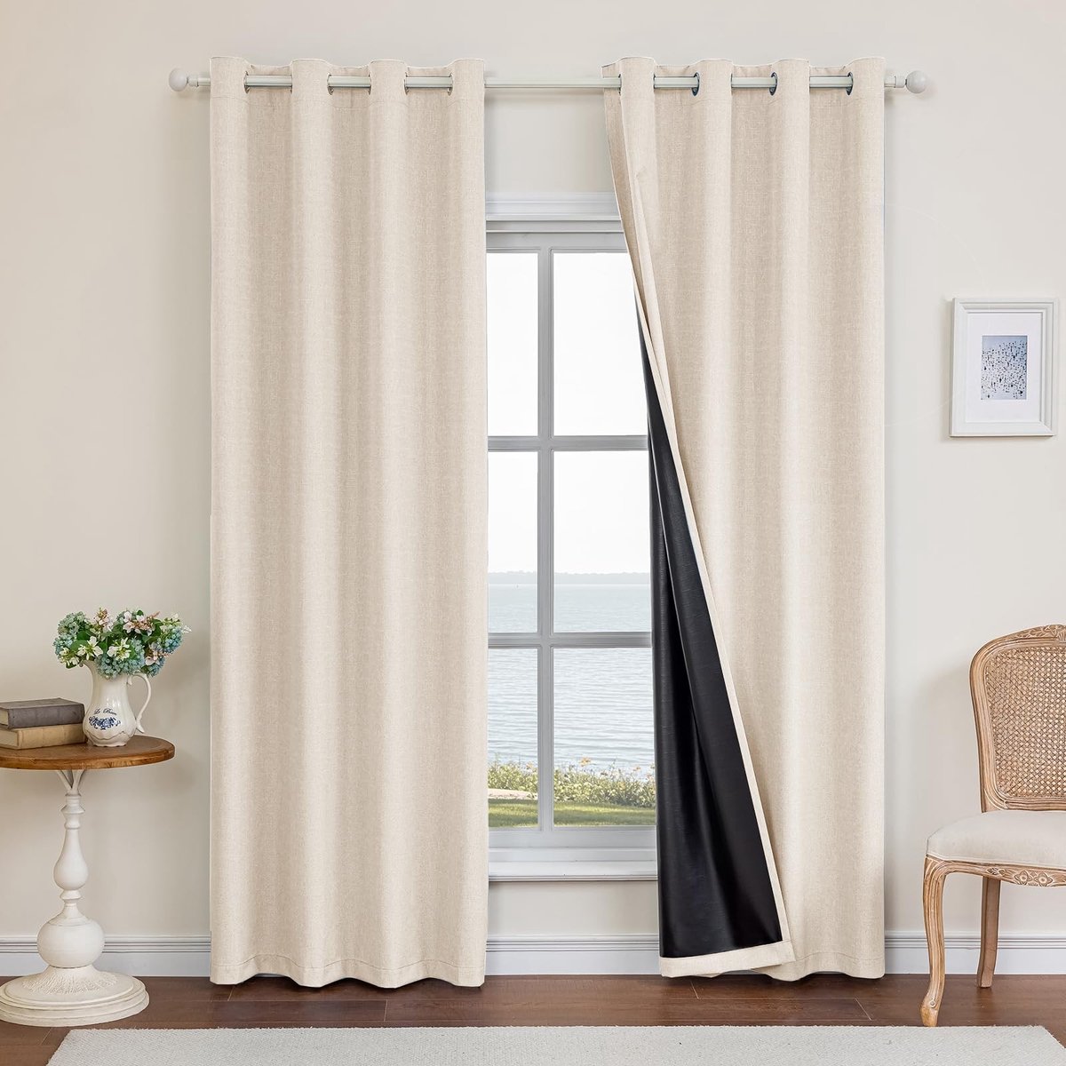 Omgoods - 100% Blackout Linnen Effect Gordijnen Set van 2 - Beige 200x210cm