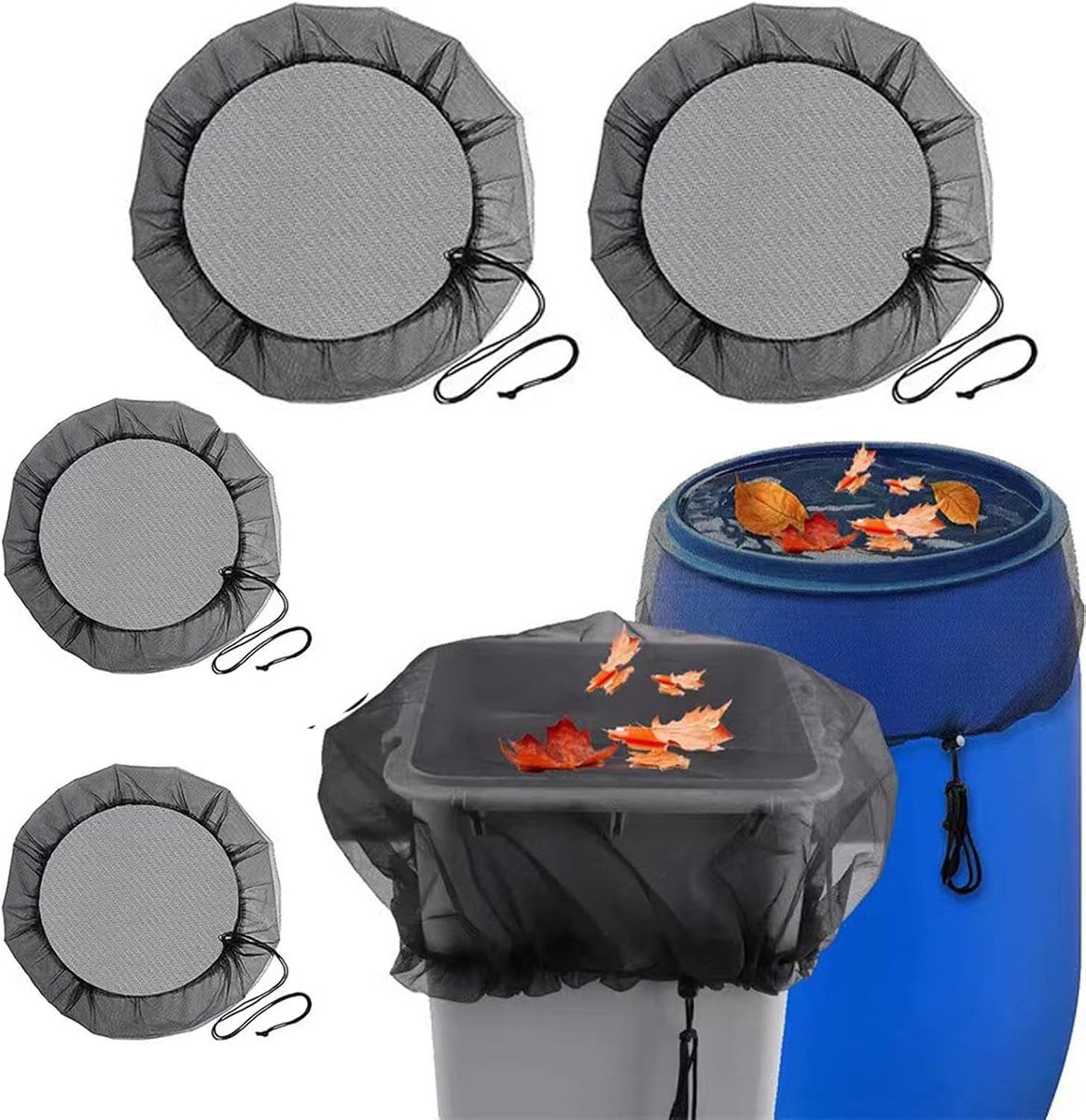 4 stuks regentonnet, regentonafdekking, 100-150 cm, regenverzamelaar-beschermhoezen met trekkoord, verstelbaar net voor regenton, houdt en vuil uit de buurt van je regenemmer