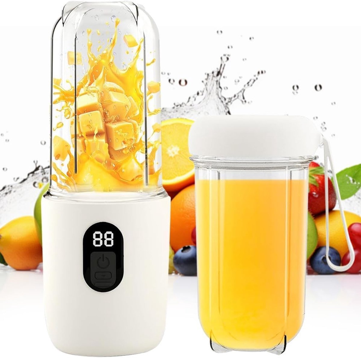 Thijox - Draagbare elektrische sappers mini-mixer met LED-display 500 ml - Draagbare blender voor sportschool, kantoor, camping - Perfect voor milksha
