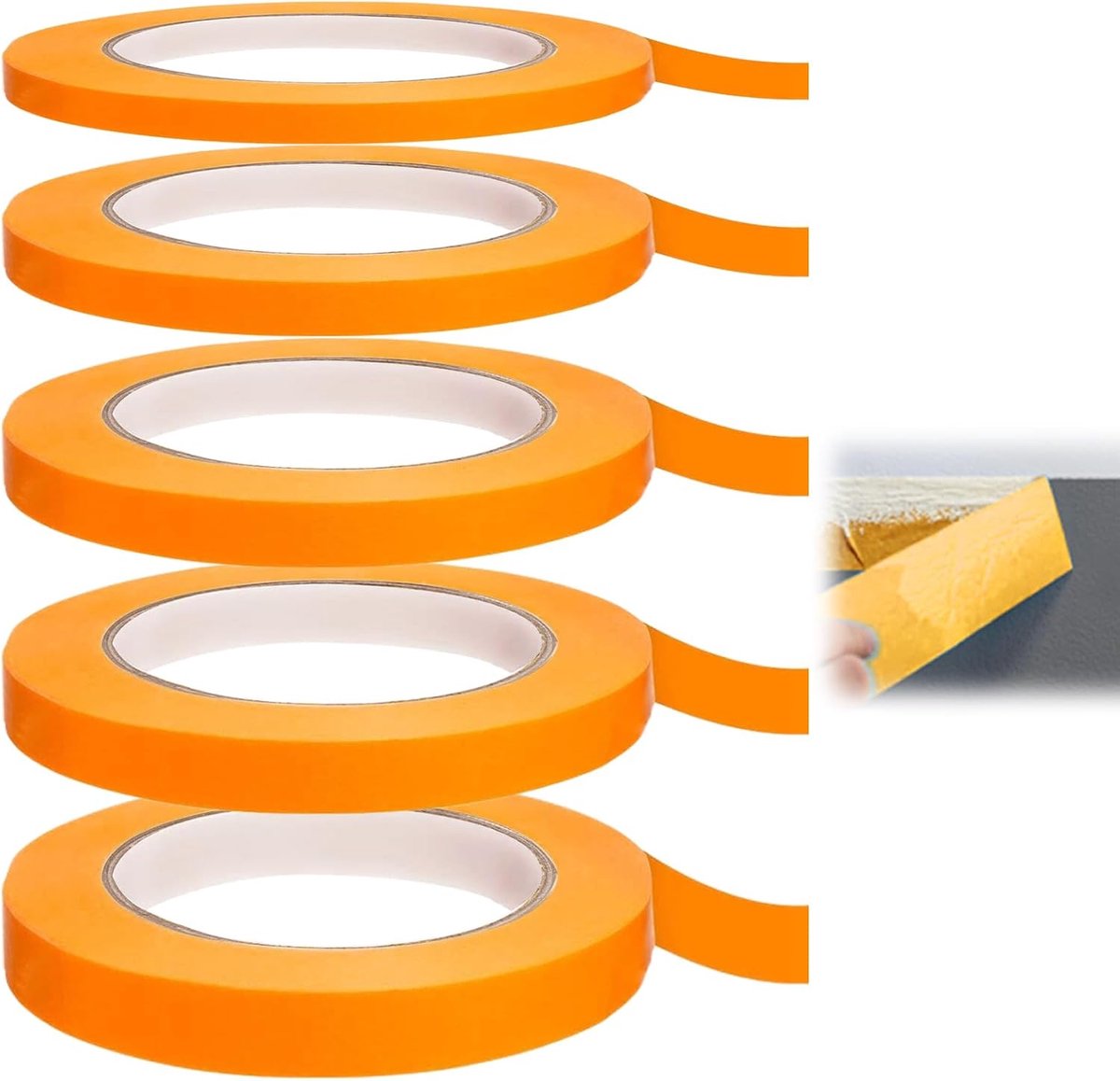 5 Rollen Schildertape Zelfklevende Fineline Tape voor Autolak Schilderwerk | 5/8/10/12/15 mm x 50 m Fijne Lijn Tape,Fineline Masking Tape,Afplakband Zelfklevend Fineline-Tape (Oranje)