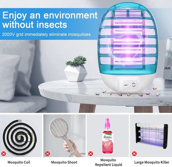 muggenlamp, 4 stuks, insectenverdelger, stopcontact, insecten, muggenval binnen, muggenbescherming, lamp, muggenvernietiger, uv-insectenval, vliegenval voor thuis, slaapkamer, vliegen — afbeelding 2
