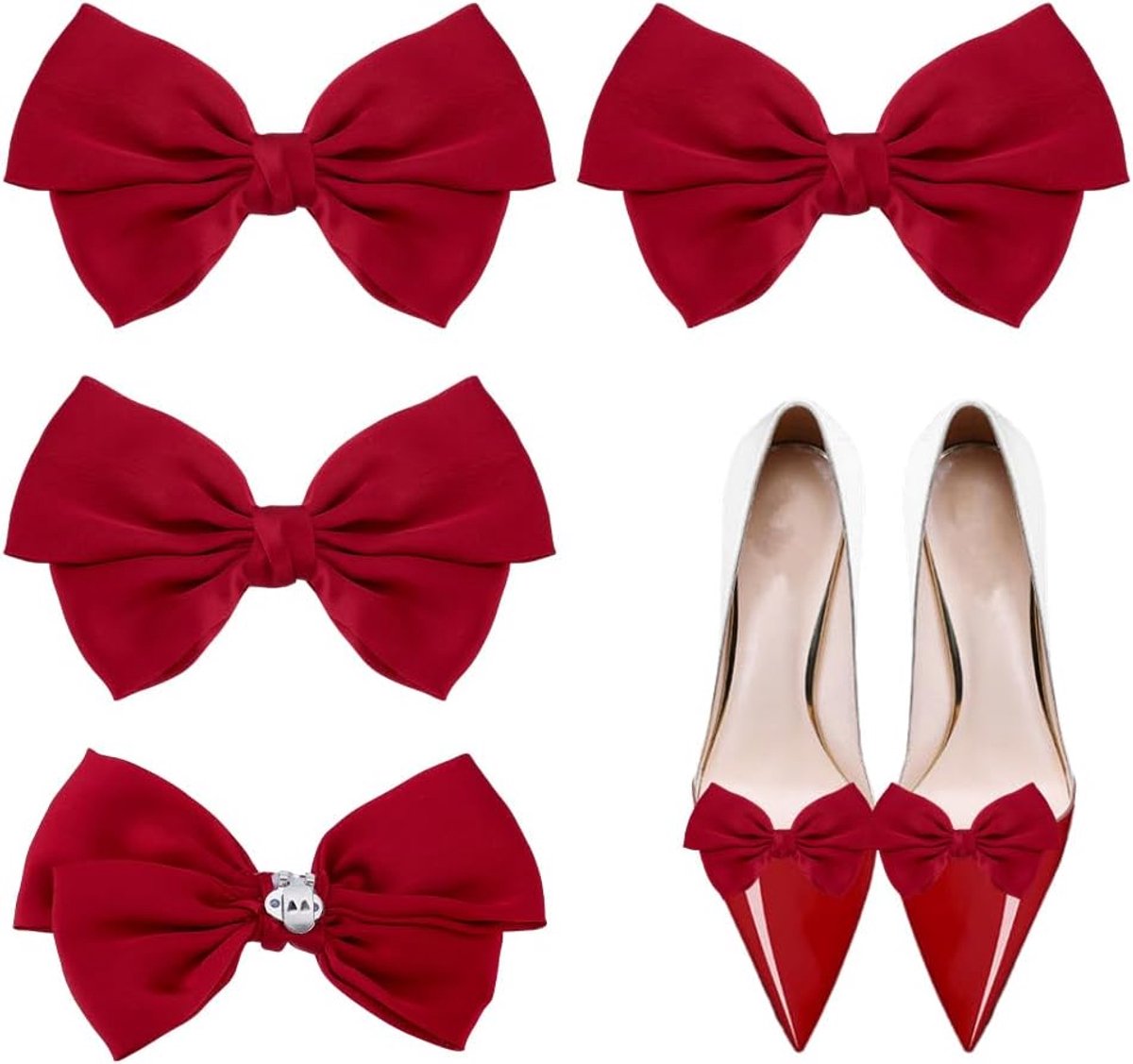 4 Stuks Satijnen Boog Schoen Clips Strik Schoenen Gesp Elegante Afneembare Schoen Clips Modieuze Schoenen Gesp Voor Vrouwen Bruiloft Hoge Hakken Accessoires