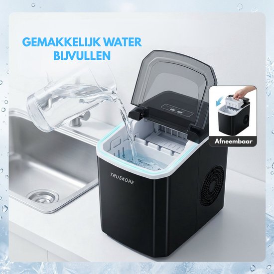 Truskore IJsblokjesmachine - IJsblokjesmakers - Snel IJs in Slechts 6-8 Minuten - 1,5L Waterreservoir - 2 IJsblokjesformaten - Met IJsschep - Compact & Stil - Zwart van truskore — afbeelding 4