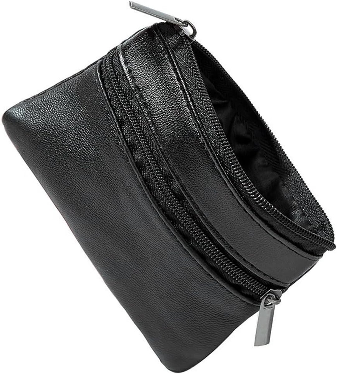 Sleutelhanger van echt leer voor dames en heren, sleutelhanger met muntvak en kaarthouder, elegant en robuust design, meerdere sleutelhangers (zwart)