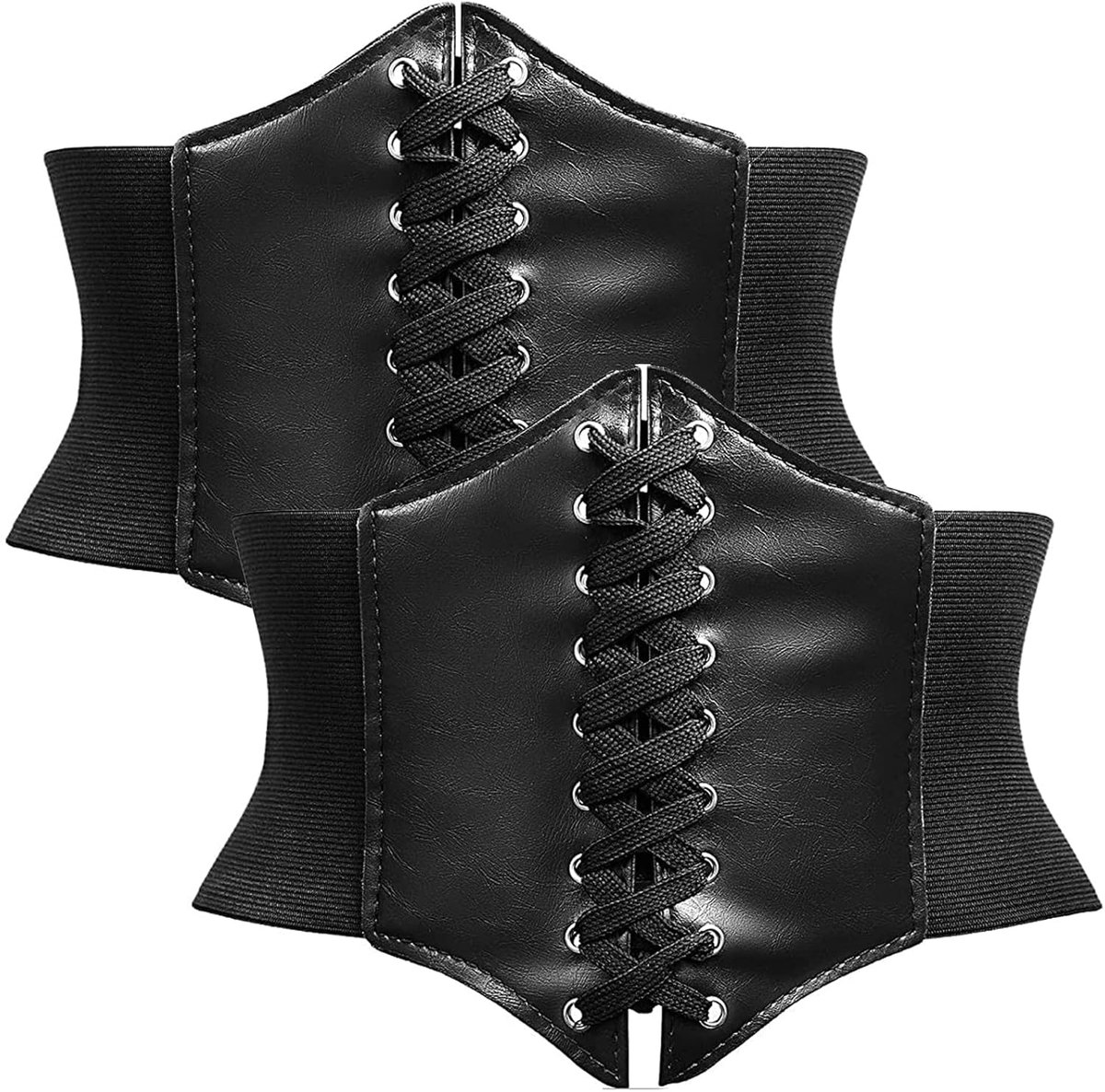 2Stuks Vrouwen Taille Corset Riem - Breed Retro Elastische Kant Lederen Korsetten - Gebonden Waspie Voor Halloween Feesten Jurken