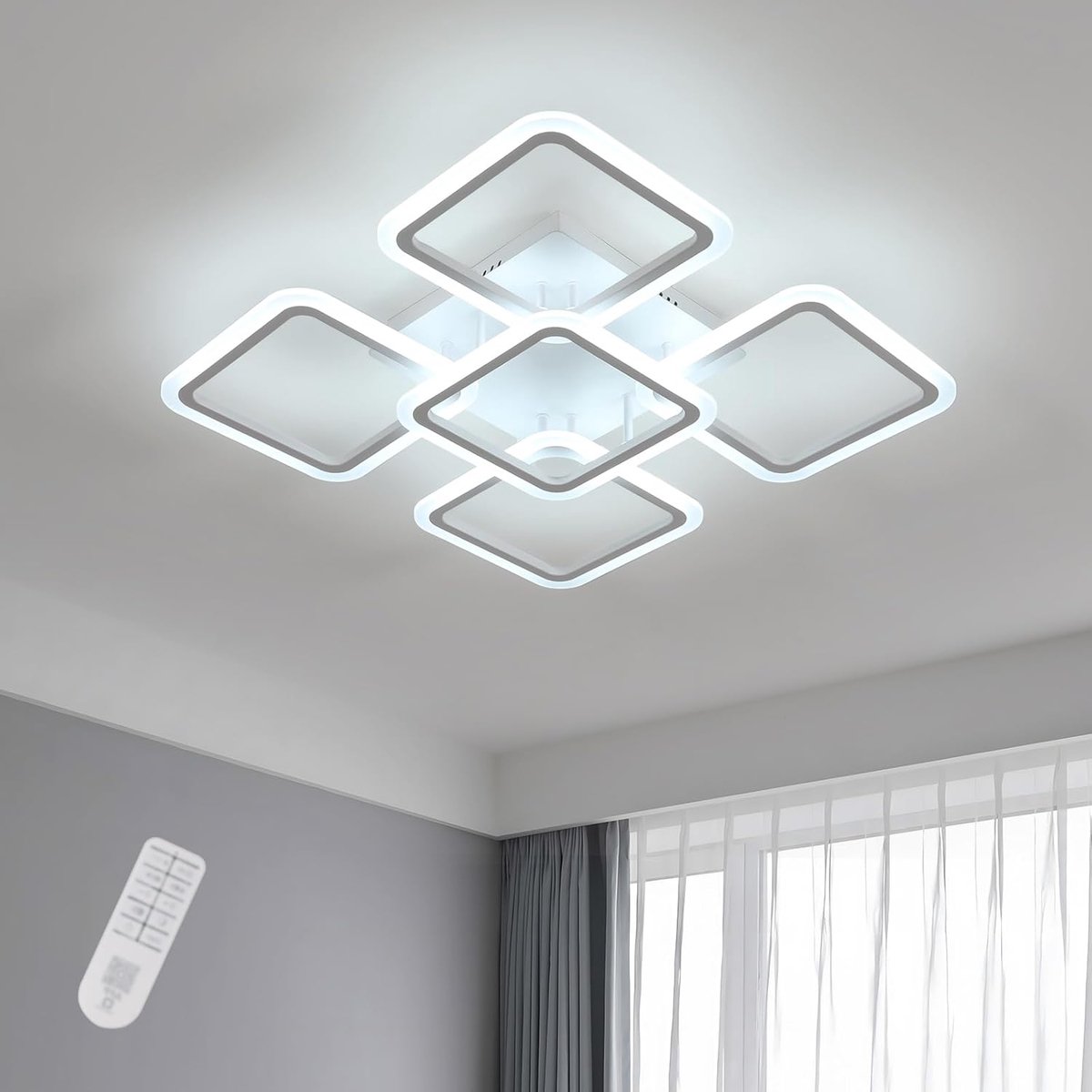 Dimbare LED Plafonnier, Wit 5-Vierkant 57W 6400LM LED Plafondlamp met Afstandsbediening 3000K-6500K, Moderne Plafondlamp voor Woonkamer, Slaapkamer, Eetkamer