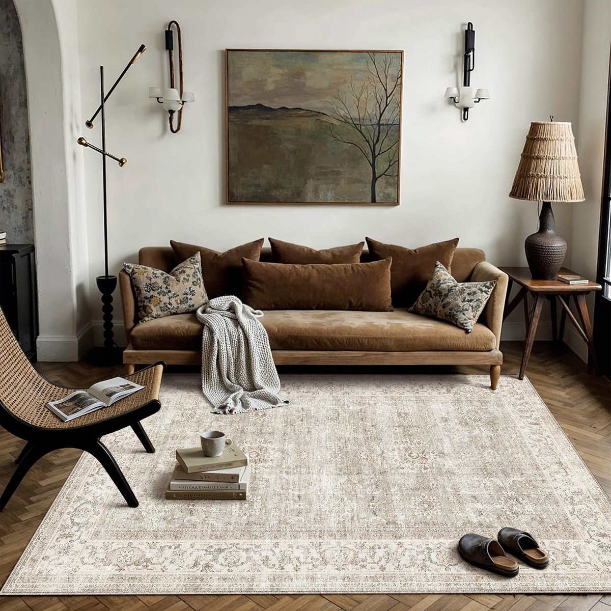 Omgoods - Vintage Grijs Tapijt 140 x 200 cm - Machinewasbaar Antislip Vloerkleed voor Woonkamer en Eetkamer
