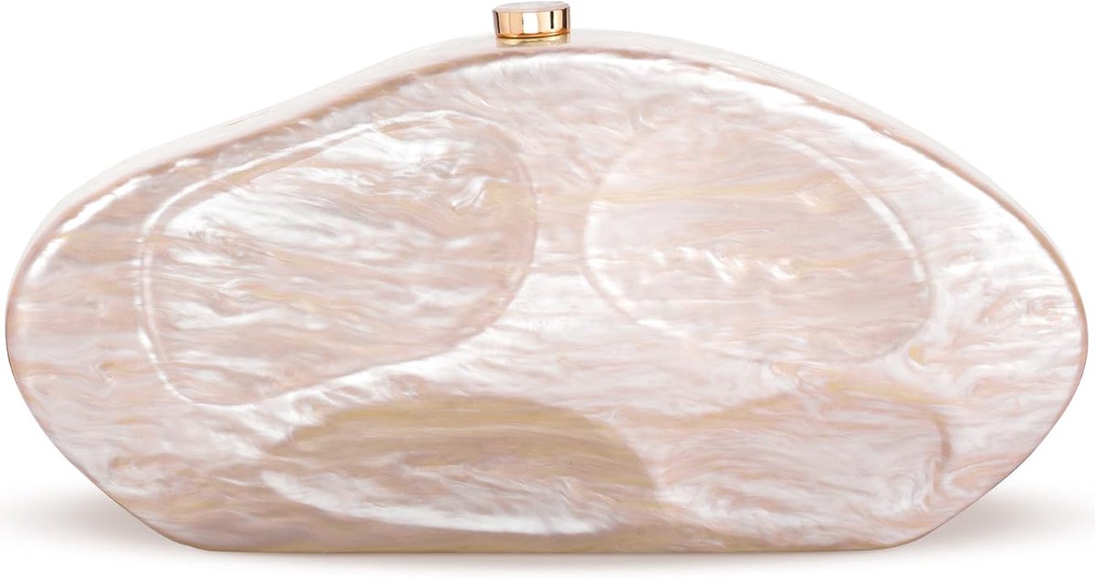 Acryl clutch champagne met parelgreep en afneembare ketting