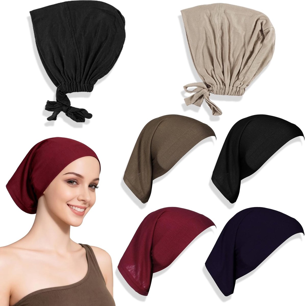 6 Stuks Hijab Ondercap, Moslim Onder Hijab Dames, Verstelbare Hijabs Hoofddoek Ademend Islamitische Hoofddoek Slaapmuts met Stropdas Back Sluiting Hijab Cap voor Vrouwen