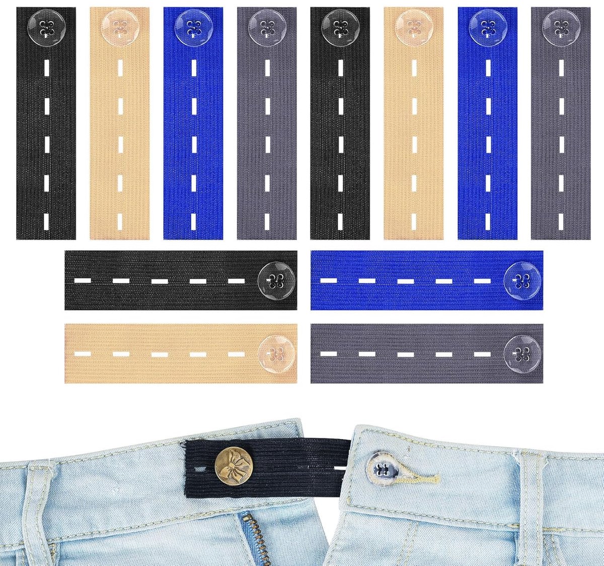 12 STK Verstelbare Zwangerschapsbroek Uitbreiding, Broek Knopverlenging, Verstelbare Taillebandverlenger, Knopverlenging voor Jeans, Gemengde Kleuren