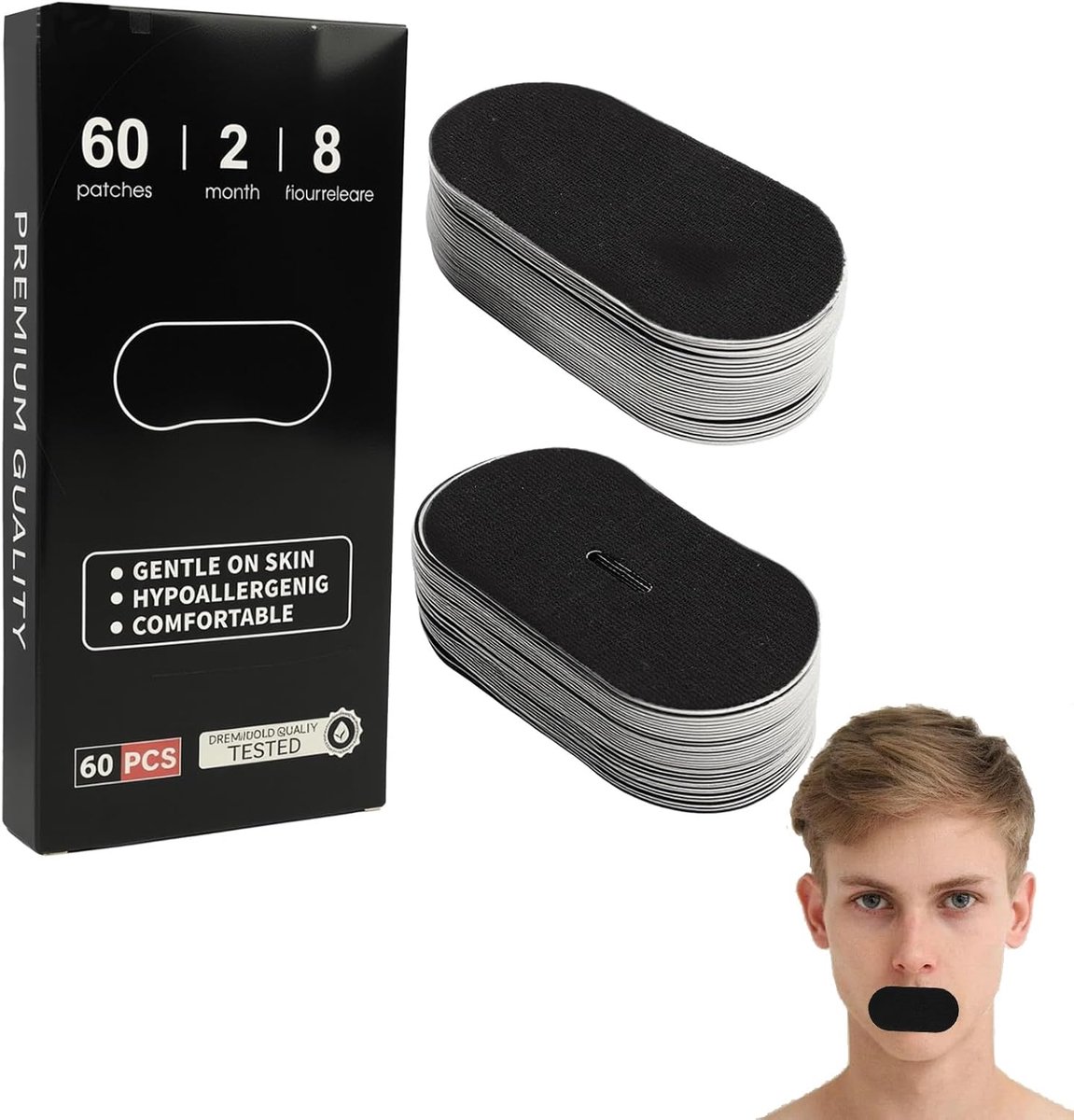 Mondtape om te slapen, 60 stuks, mondpleisters slapen voor neusademhaling, mondtape, zachte mondpleisters voor de nacht, huidvriendelijk, ademend, residuvrij, voor dames en heren