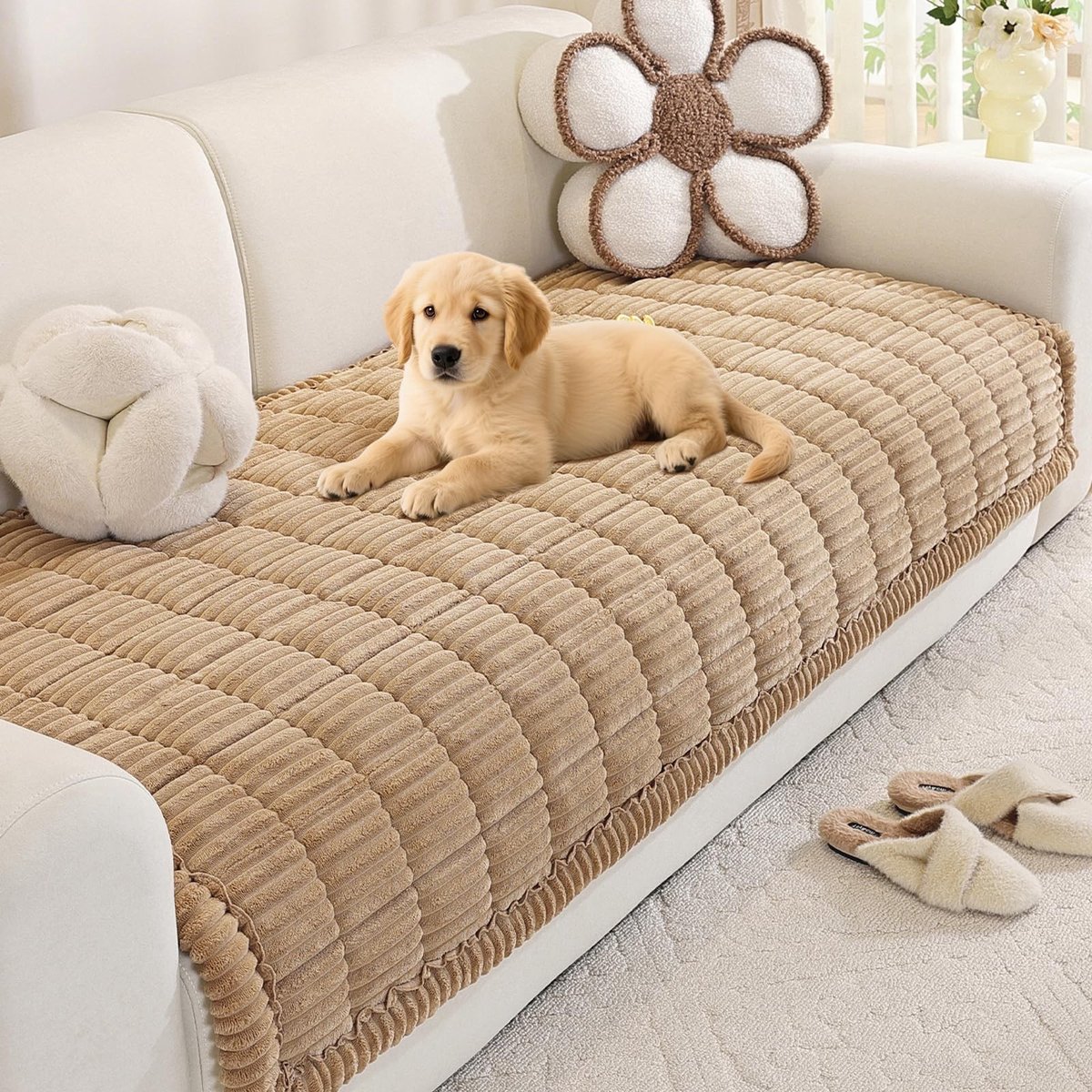 Omgoods - Universele Dikke Sofa Hoes - Anti-slip Chaise Long Sofa Cover in Khaki