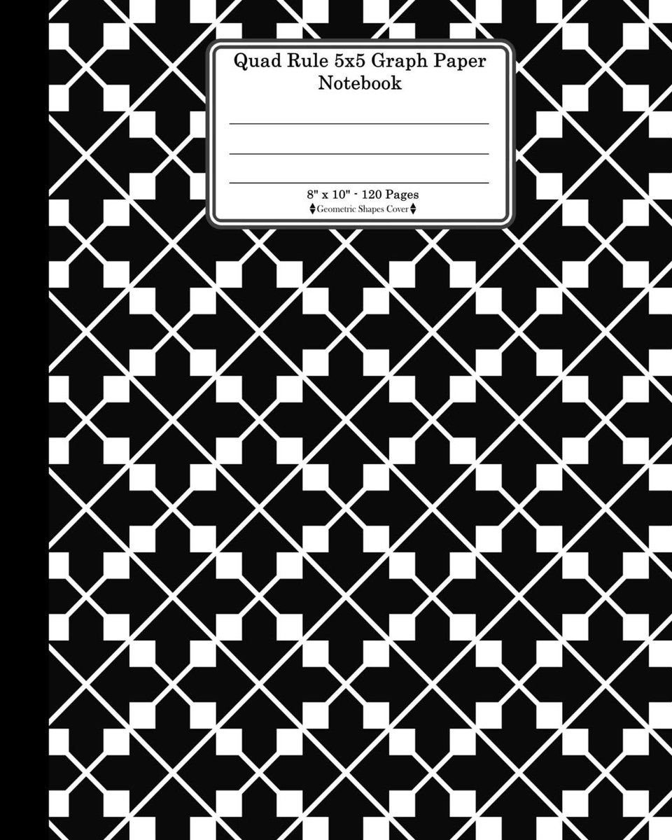 Rule 5x5 Graph Paper Notebook. 8" x 10". 120 Pages. Geometric Shapes Cover: Black White Abstract Arrow Squares Pattern Cover. Square Grid Paper, ... paper. Geometric Shapes Book Cover.