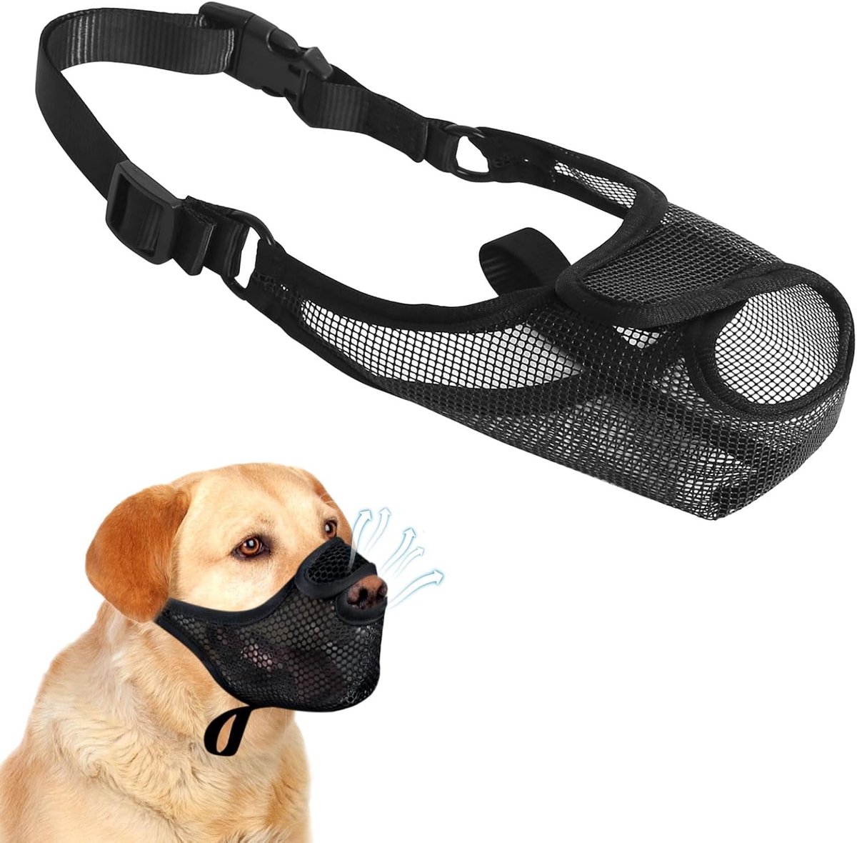 prota Muilkorf voor honden, nylon mesh, voerbescherming voor honden, ademend en comfortabel, voor middelgrote honden, verstelbare hondenmuilkorf met verstelbare bandjes, voorkomt bijten blaffen