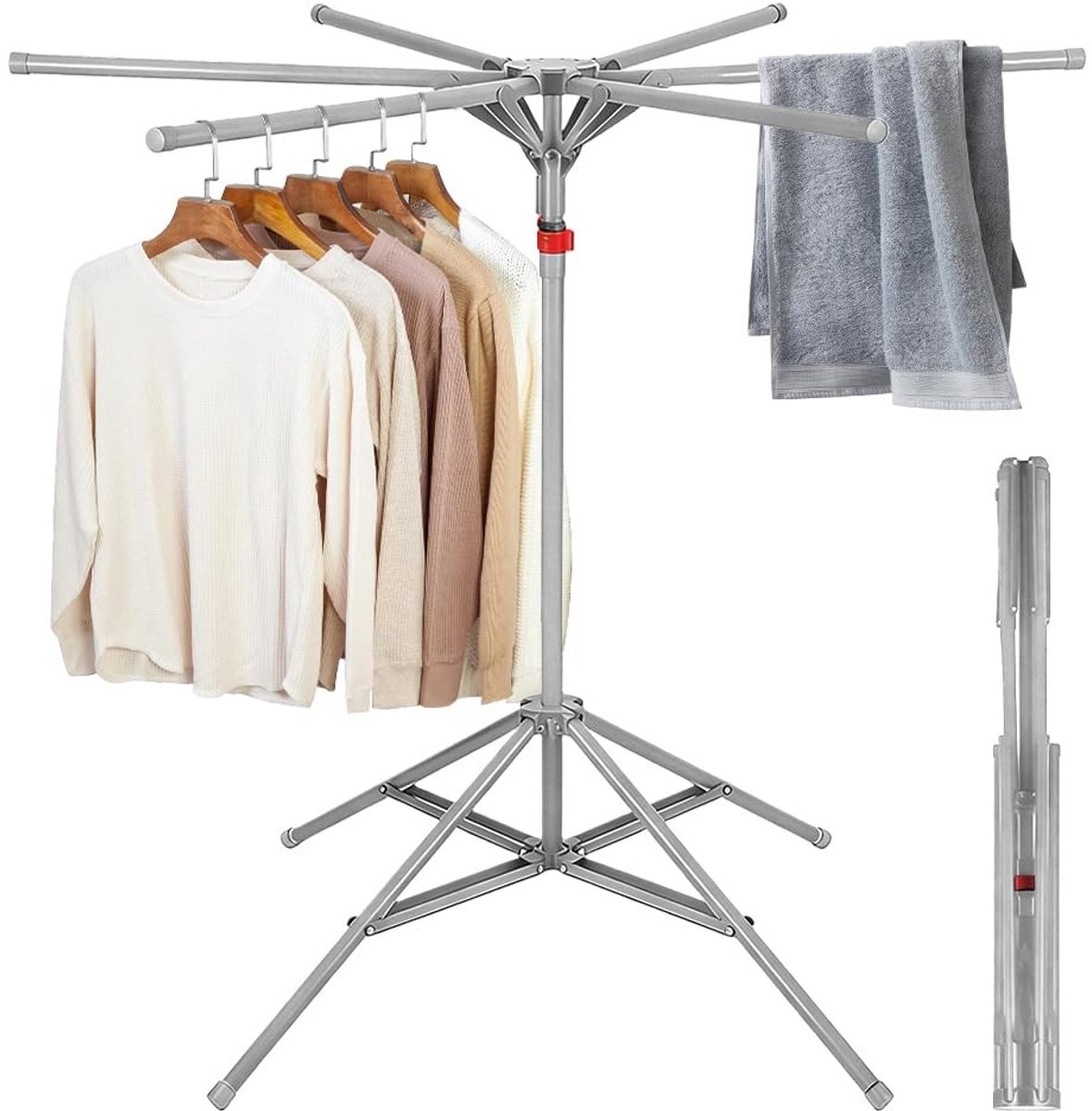 Omgoods- Droogrek Uittrekbaar - Inklapbaar - Stabiel - Ruimtebesparend - 6 Vleugels - Voor Balkon/Binnen/Buiten - Wasrek