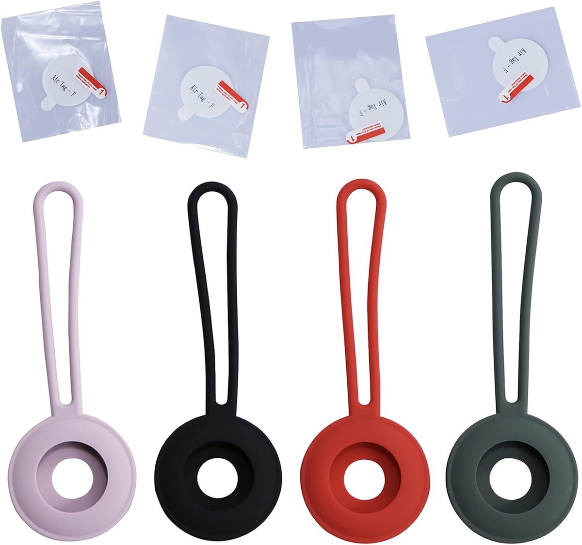 4 Pack siliconen hoesje voor AirTag, slanke lichtgewicht anti-kras beschermhoes compatibel met AirTags 2021 - zwart/rood/roze/donkergroen